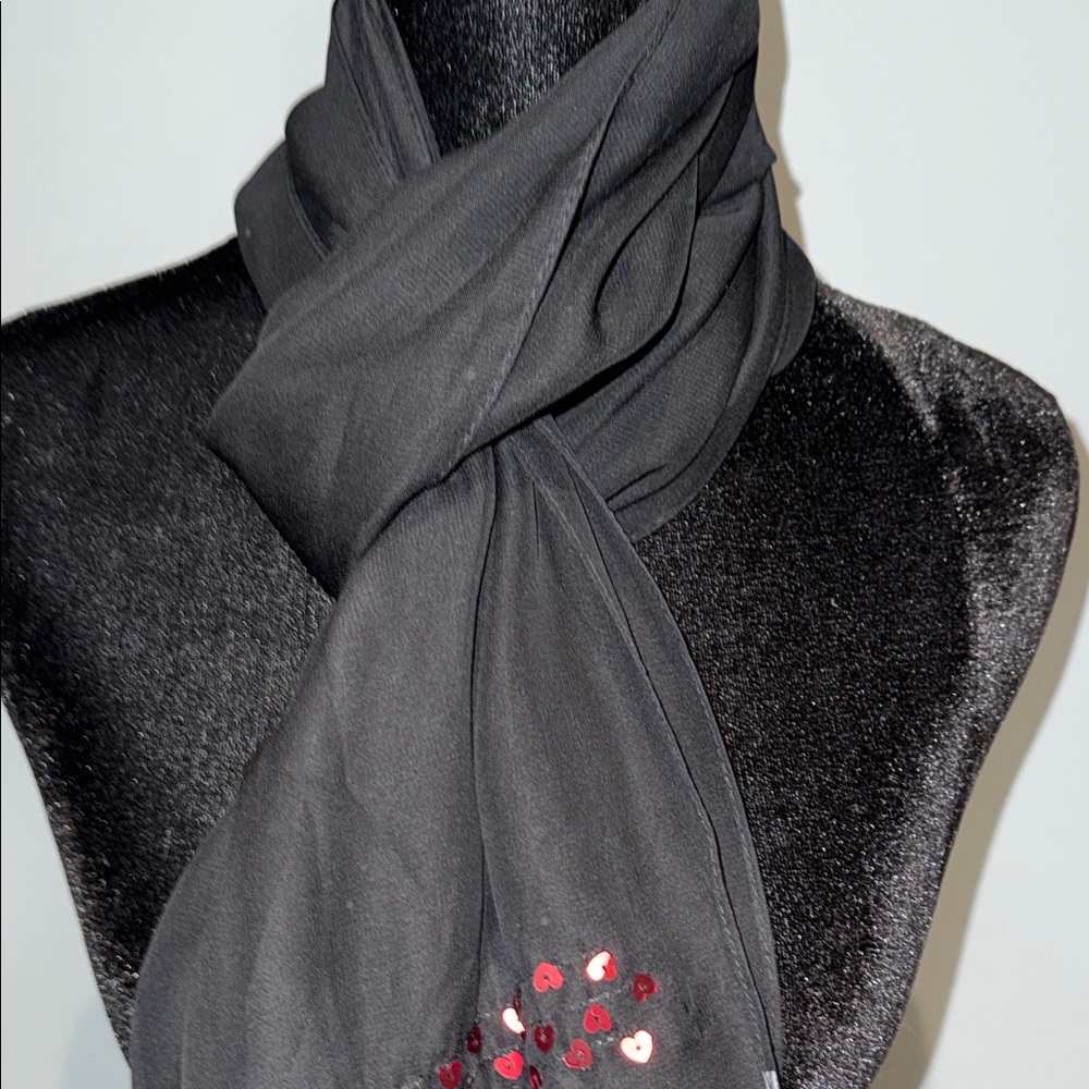 Black Sheer Scarf with Red Sequin Accents - Picture 5 of 5